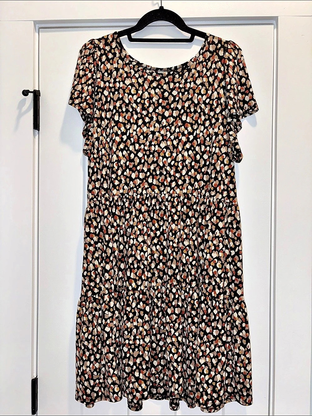MTS Printed Tiered Dress Black & Multicolor Size Large